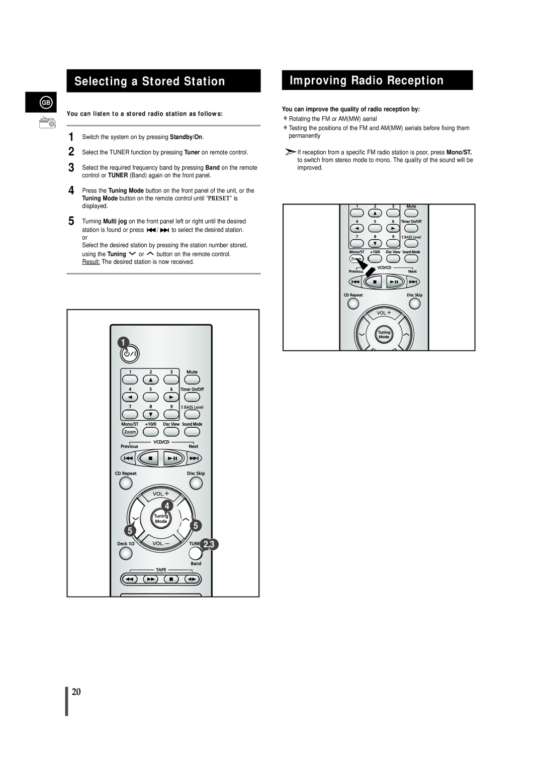 Samsung MAX-VB550 Selecting a Stored Station, Improving Radio Reception, You can improve the quality of radio reception by 