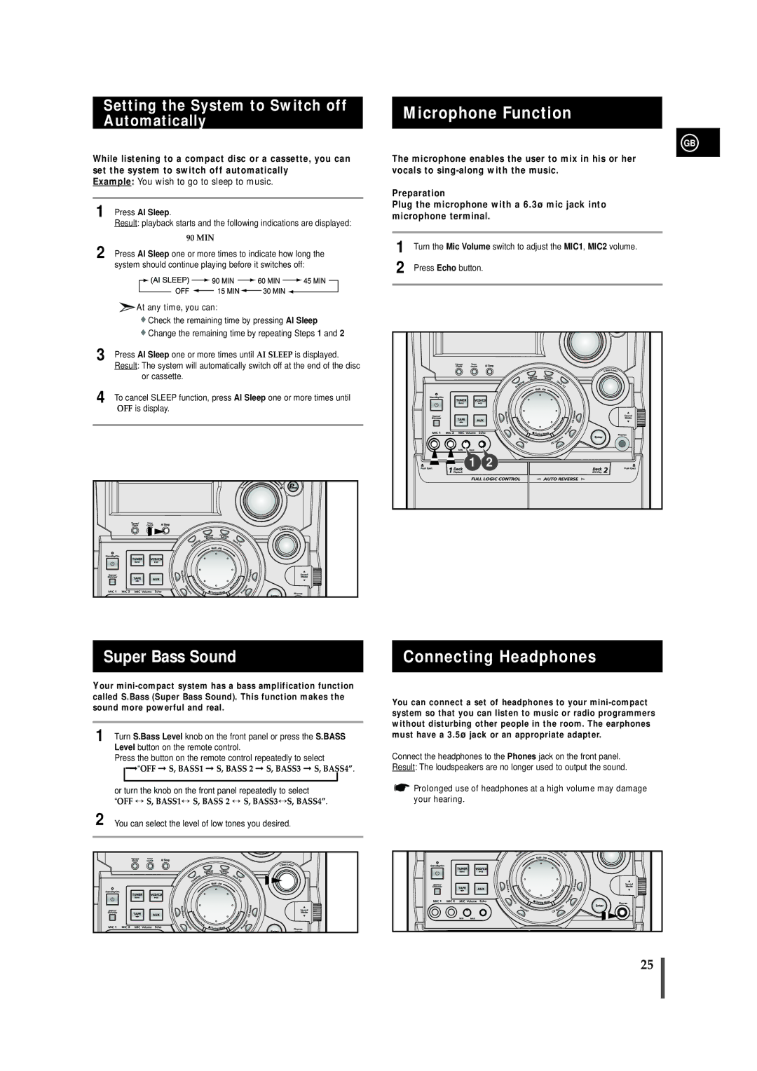 Samsung AH68-01145B, MAX-VB550 Microphone Function, Super Bass Sound, Connecting Headphones, Press AI Sleep 