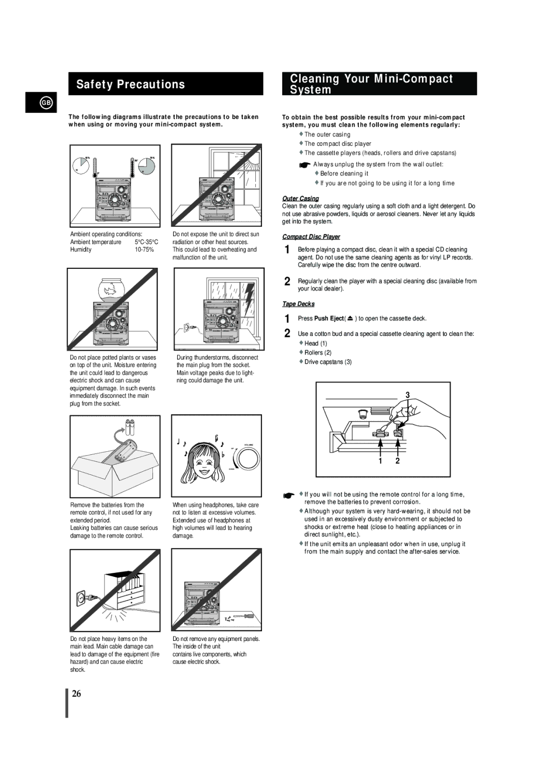 Samsung MAX-VB550, AH68-01145B instruction manual Safety Precautions Cleaning Your Mini-Compact System, Press Push Eject 