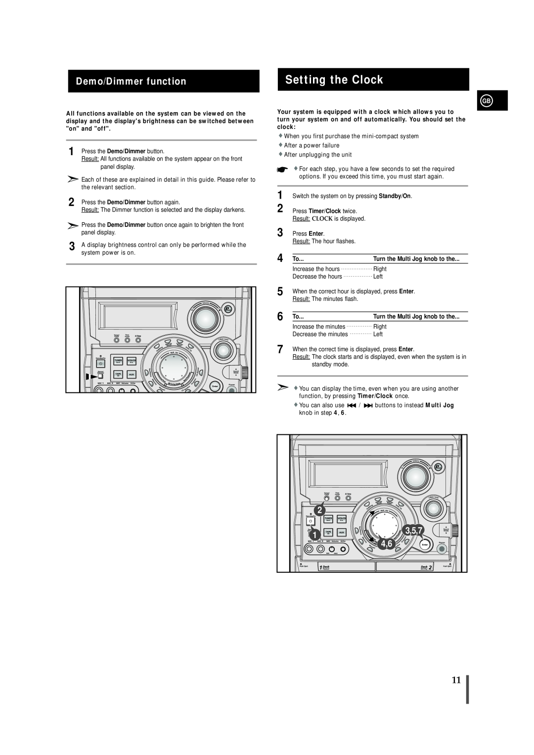 Samsung AH68-01145B, MAX-VB550 instruction manual Setting the Clock, 3,5,7, Demo/Dimmer function 