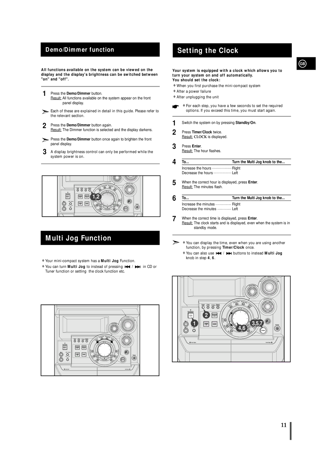 Samsung MAX-VB630G instruction manual Multi Jog Function, Setting the Clock, Switch the system on by pressing Standby/On 