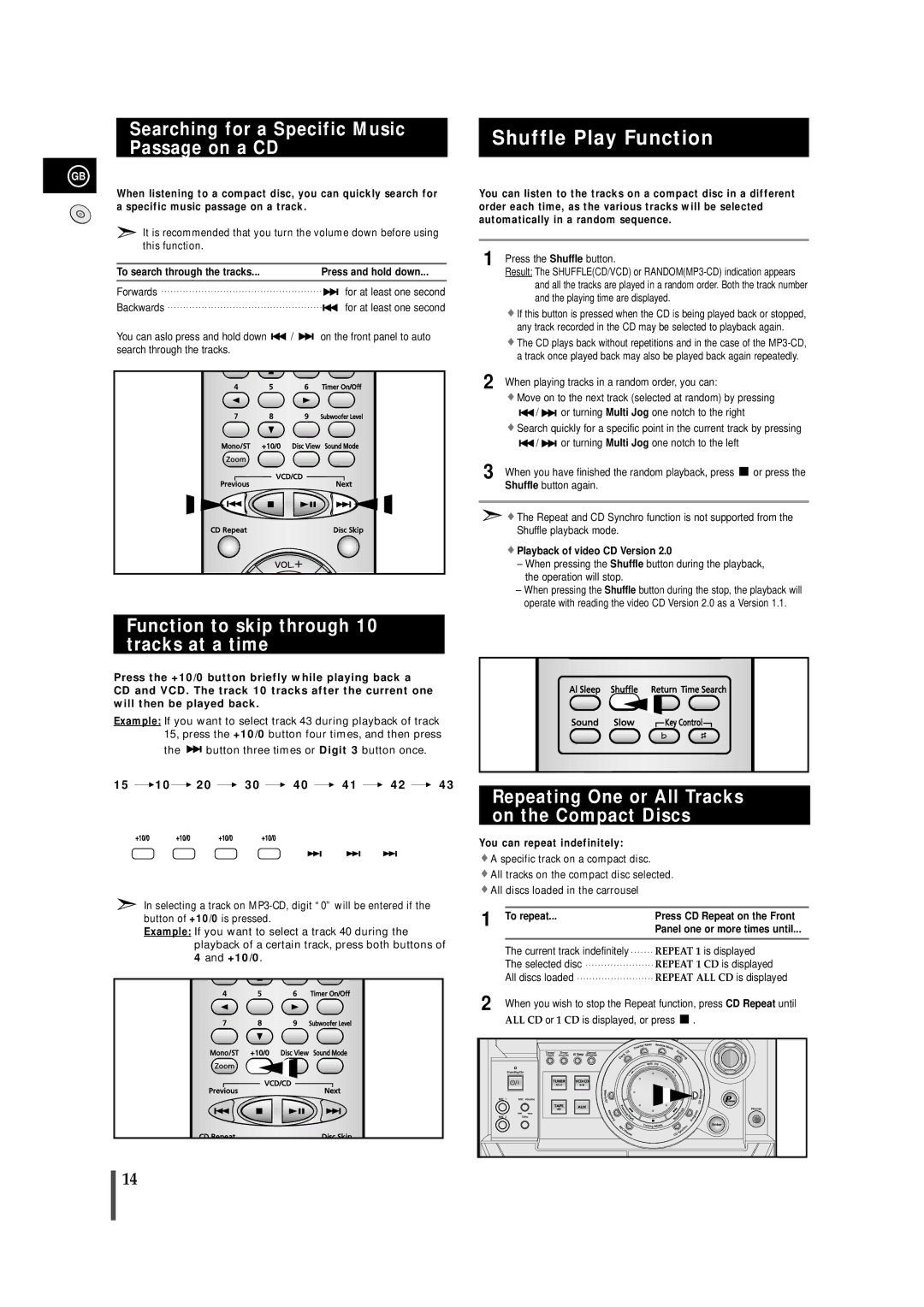 Samsung MAX-VB630G instruction manual Shuffle Play Function, Searching for a Specific Music Passage on a CD 