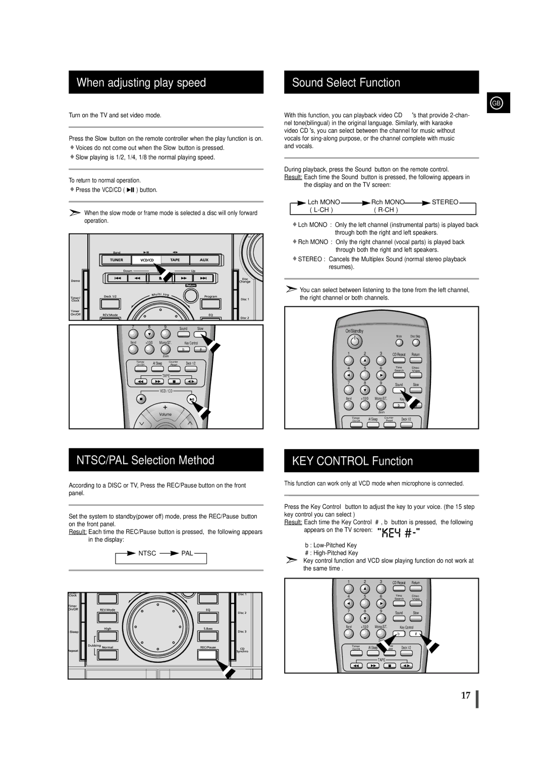 Samsung AH68-00935B When adjusting play speed Sound Select Function, NTSC/PAL Selection Method, KEY Control Function 