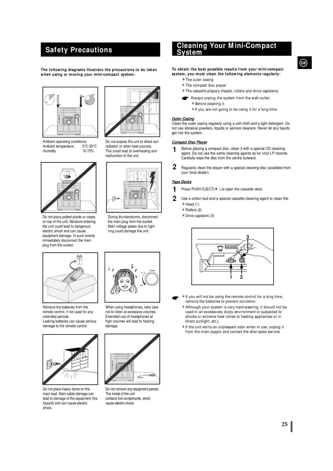 Samsung AH68-00935B, MAX-VL45 instruction manual Safety Precautions, Cleaning Your Mini-Compact System 