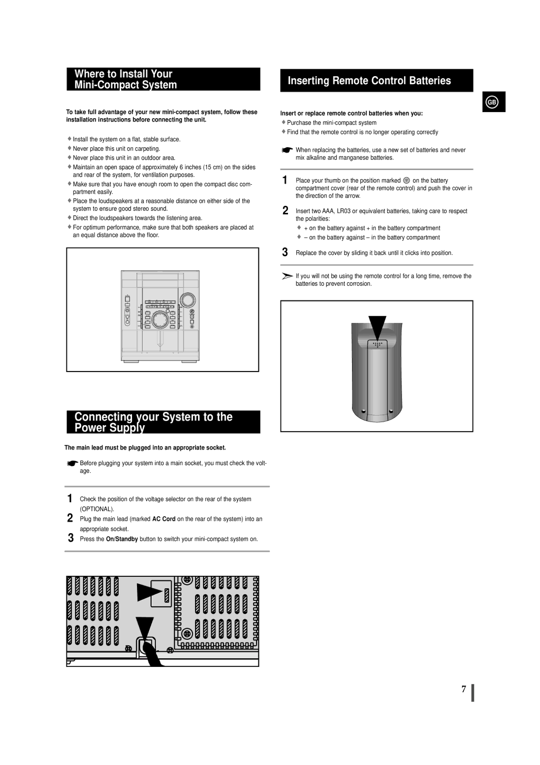 Samsung AH68-00935B, MAX-VL45 Connecting your System to Power Supply, Where to Install Your Mini-Compact System 