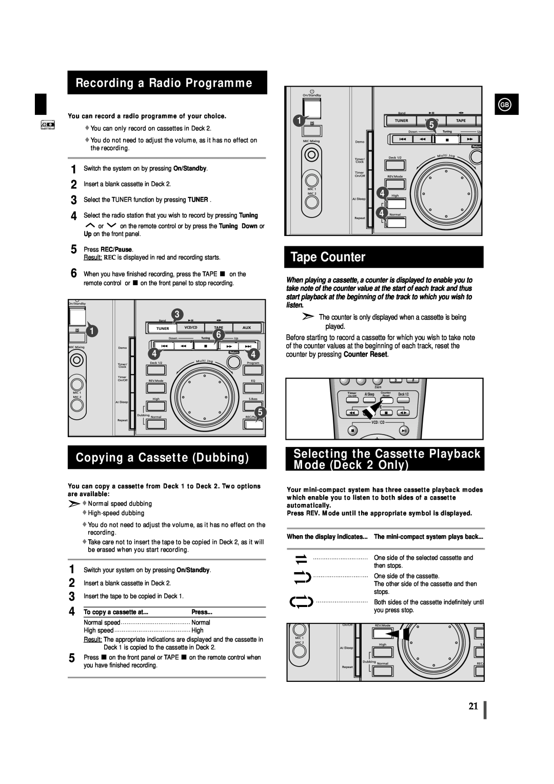 Samsung AH68-00935B, MAX-VL45 instruction manual Recording a Radio Programme, Copying a Cassette Dubbing, Tape Counter 
