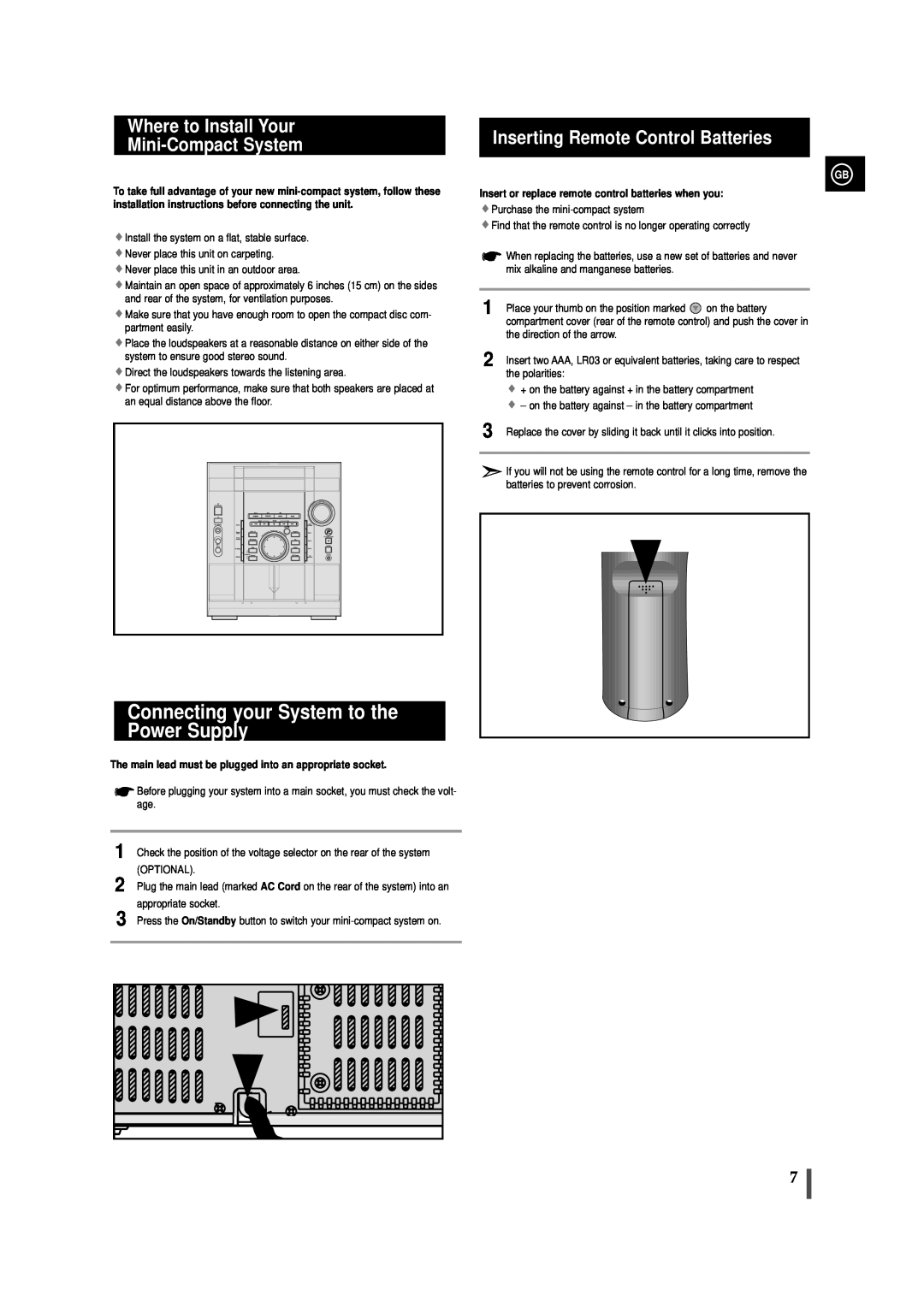 Samsung AH68-00935B, MAX-VL45 Connecting your System to the Power Supply, Where to Install Your Mini-CompactSystem 