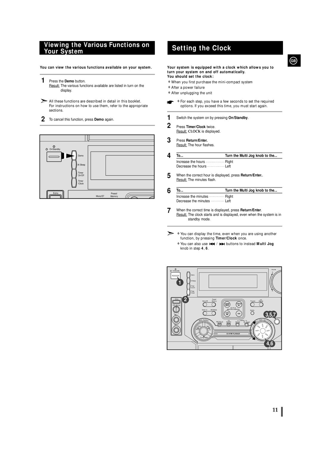 Samsung AH68-00939B, MAX-VL65, MAX-VL69 Setting the Clock, Viewing the Various Functions on Your System, Press Return/Enter 