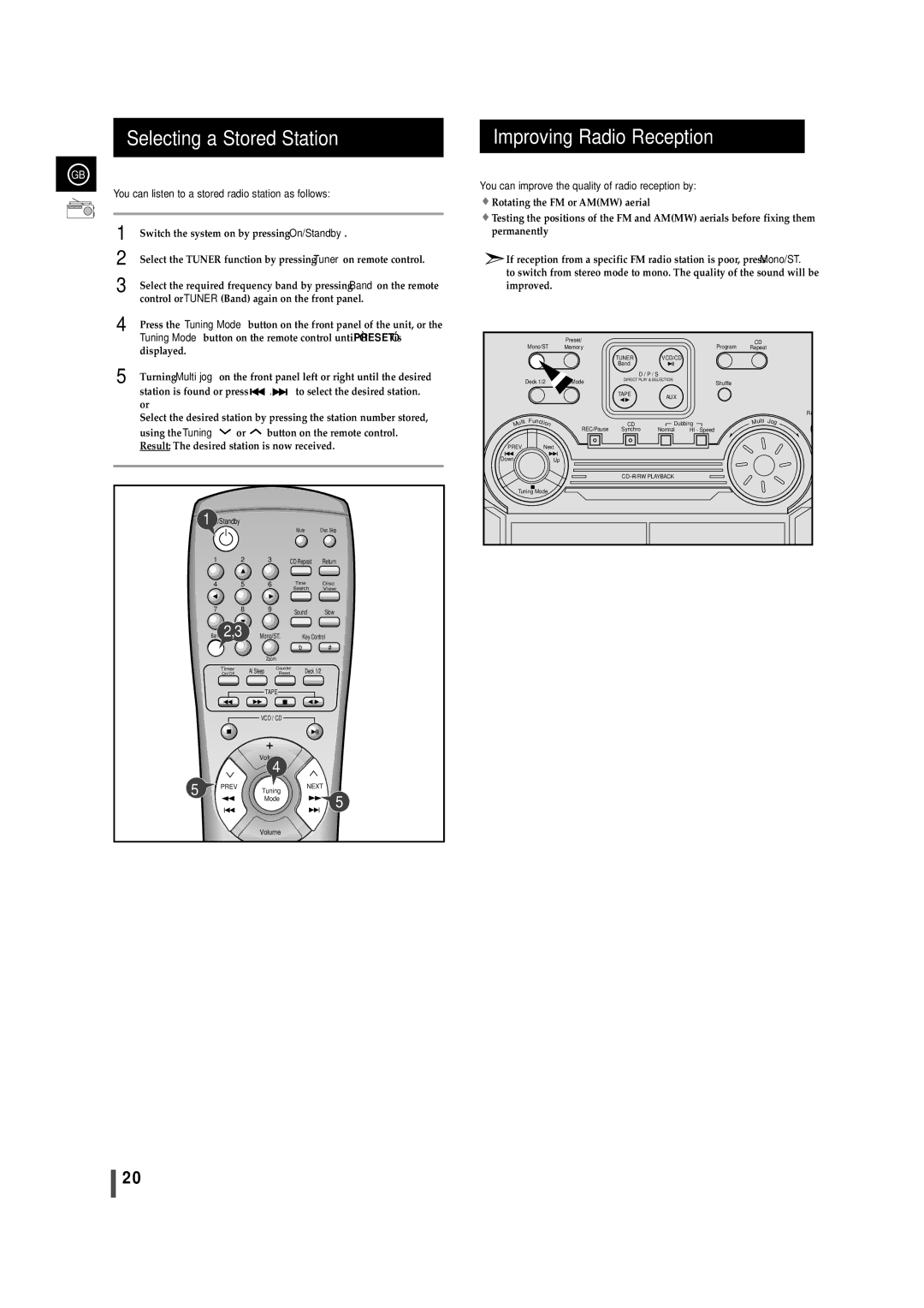 Samsung AH68-00939B, MAX-VL65, MAX-VL69 instruction manual Selecting a Stored Station, Improving Radio Reception 