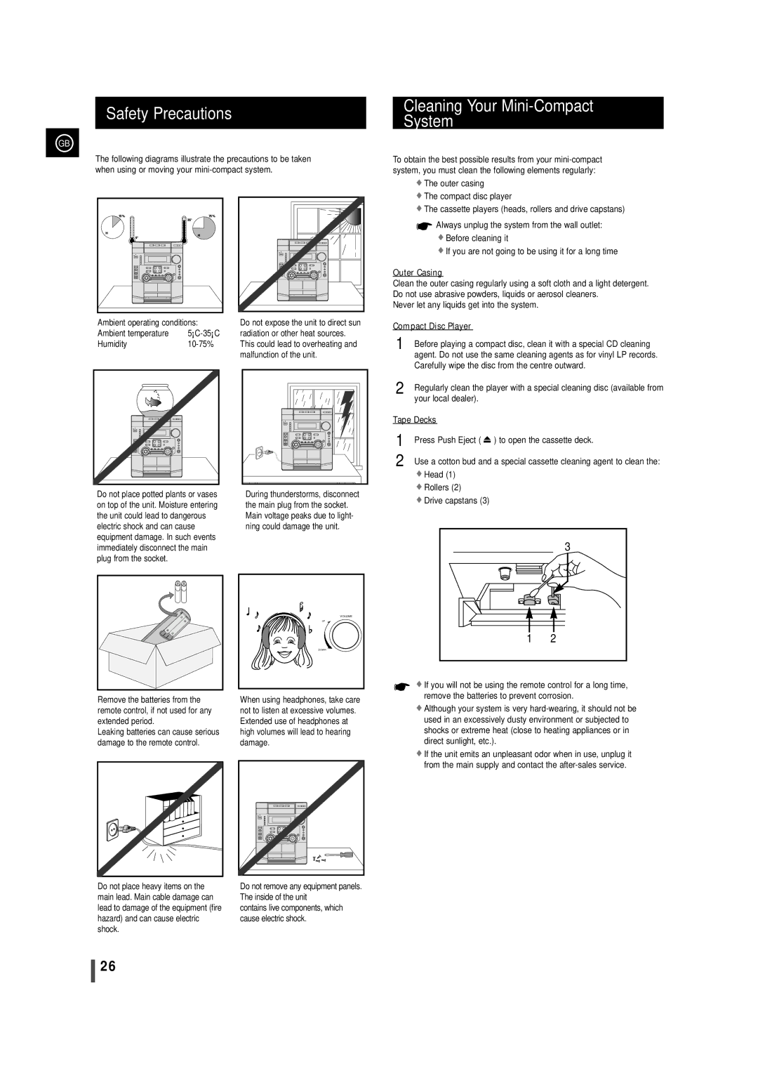 Samsung AH68-00939B, MAX-VL65, MAX-VL69 Safety Precautions Cleaning Your Mini-Compact System, Press Push Eject 