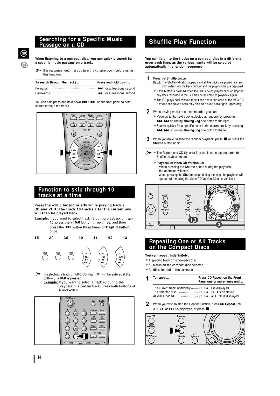 Samsung MAX-VL85 instruction manual Shuffle Play Function, Searching for a Specific Music Passage on a CD 