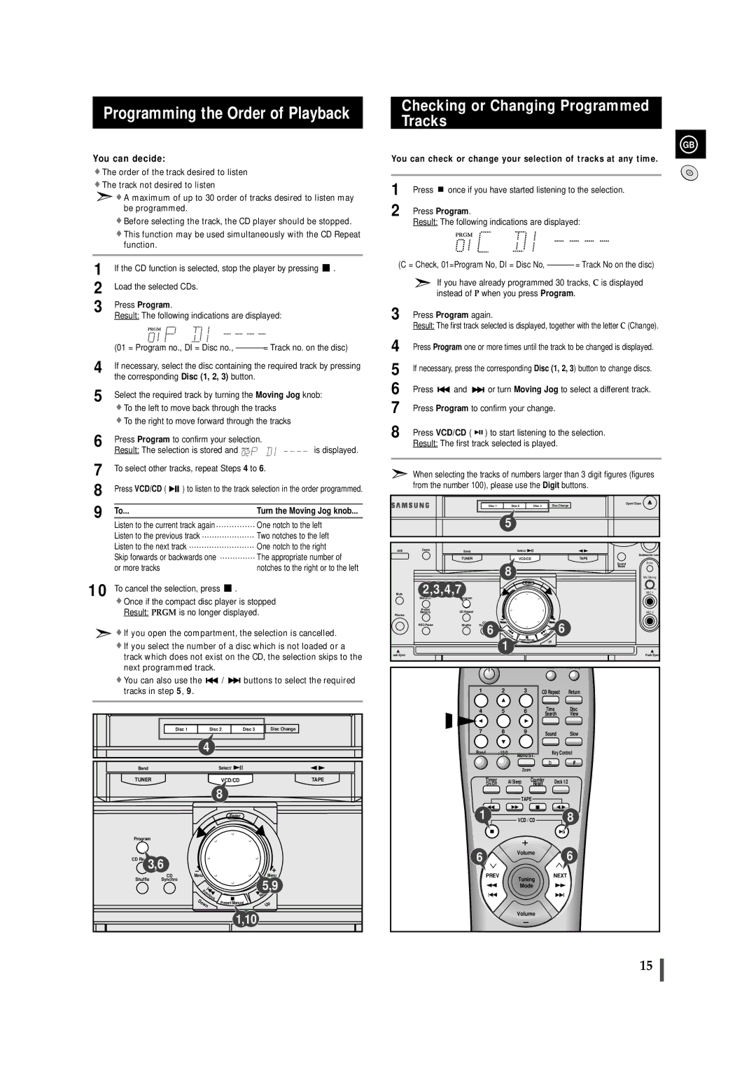 Samsung MAX-VL85 instruction manual Programming the Order of Playback, Checking or Changing Programmed Tracks 