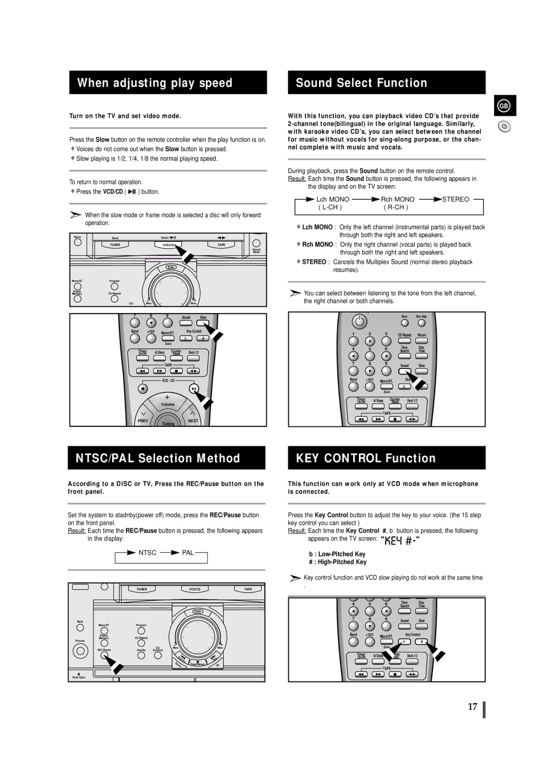 Samsung MAX-VL85 When adjusting play speed Sound Select Function, NTSC/PAL Selection Method KEY Control Function, Resumes 