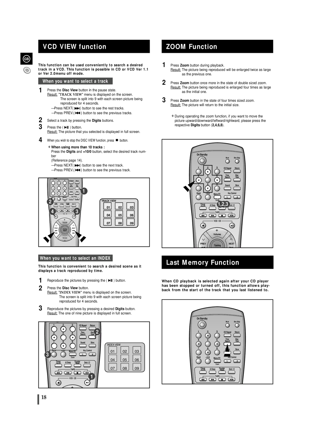 Samsung MAX-VL85 instruction manual VCD View function Zoom Function, Last Memory Function, Reference Press Next 