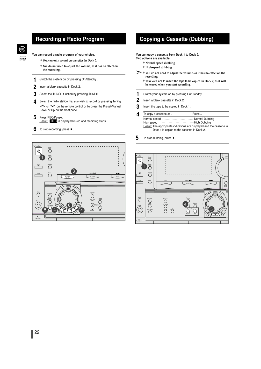 Samsung MAX-VL85 Recording a Radio Program Copying a Cassette Dubbing, You can record a radio program of your choice 