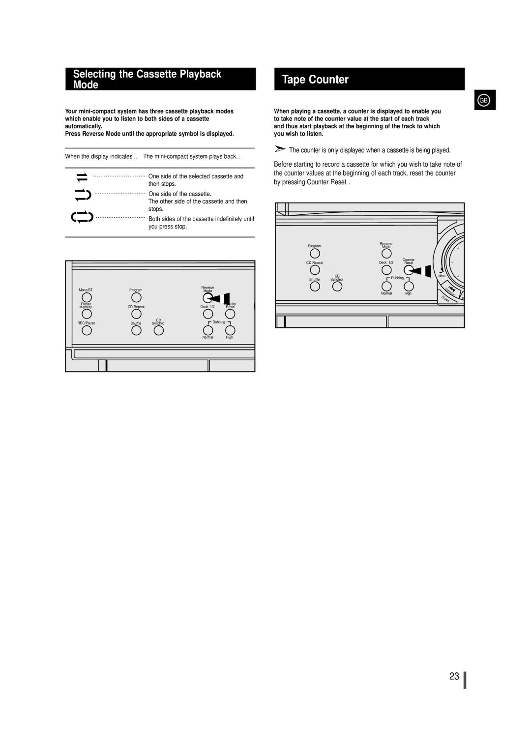 Samsung MAX-VL85 instruction manual Tape Counter, Selecting the Cassette Playback Mode 