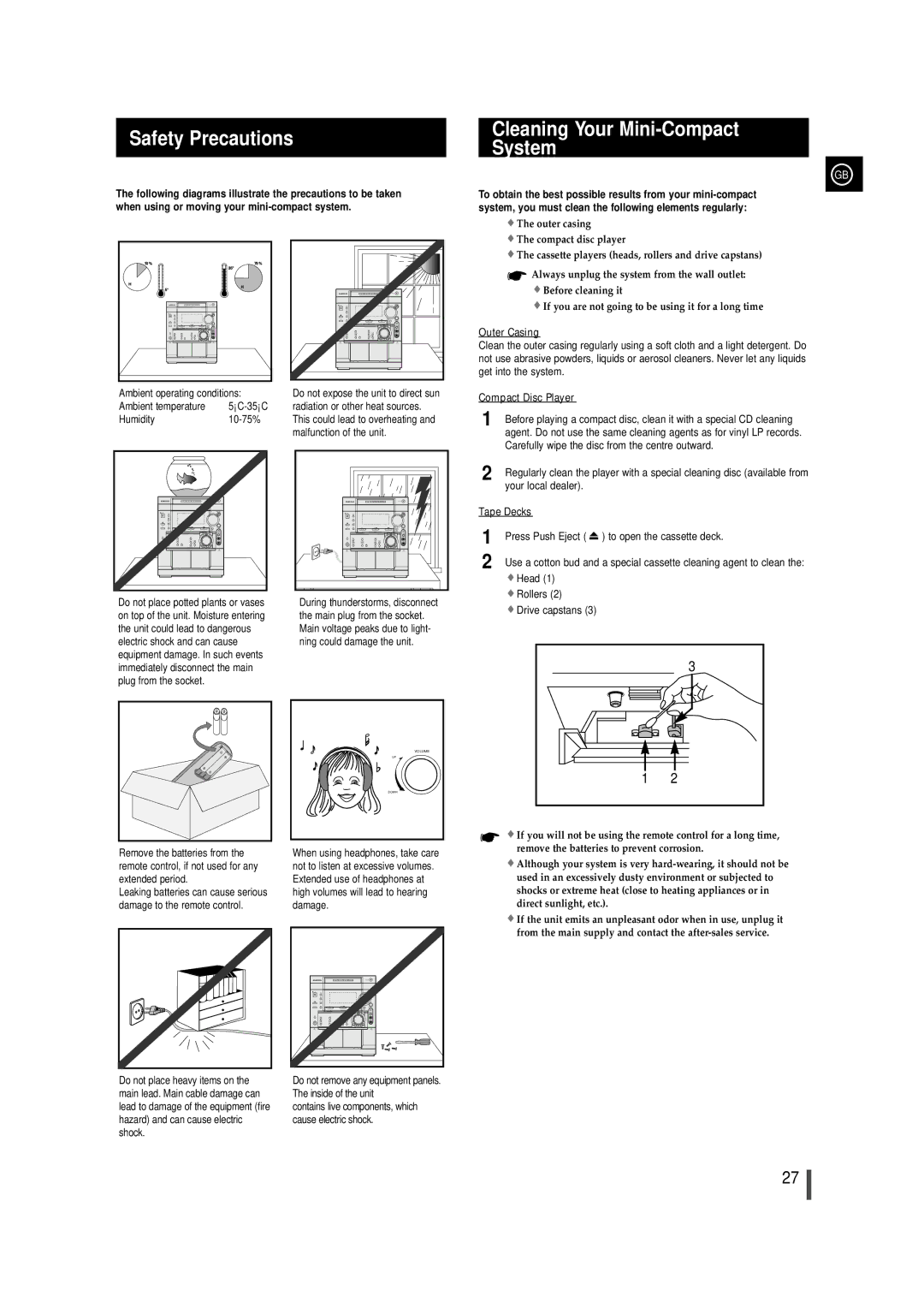 Samsung MAX-VL85 instruction manual Safety Precautions Cleaning Your Mini-Compact System, Press Push Eject 