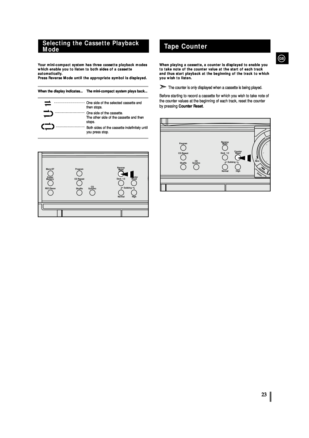 Samsung MAX-VL85 instruction manual Tape Counter, Selecting the Cassette Playback Mode 