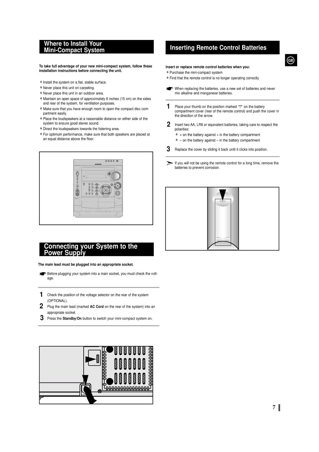 Samsung MAX-VS530 instruction manual Connecting your System to the Power Supply, Where to Install Your Mini-Compact System 