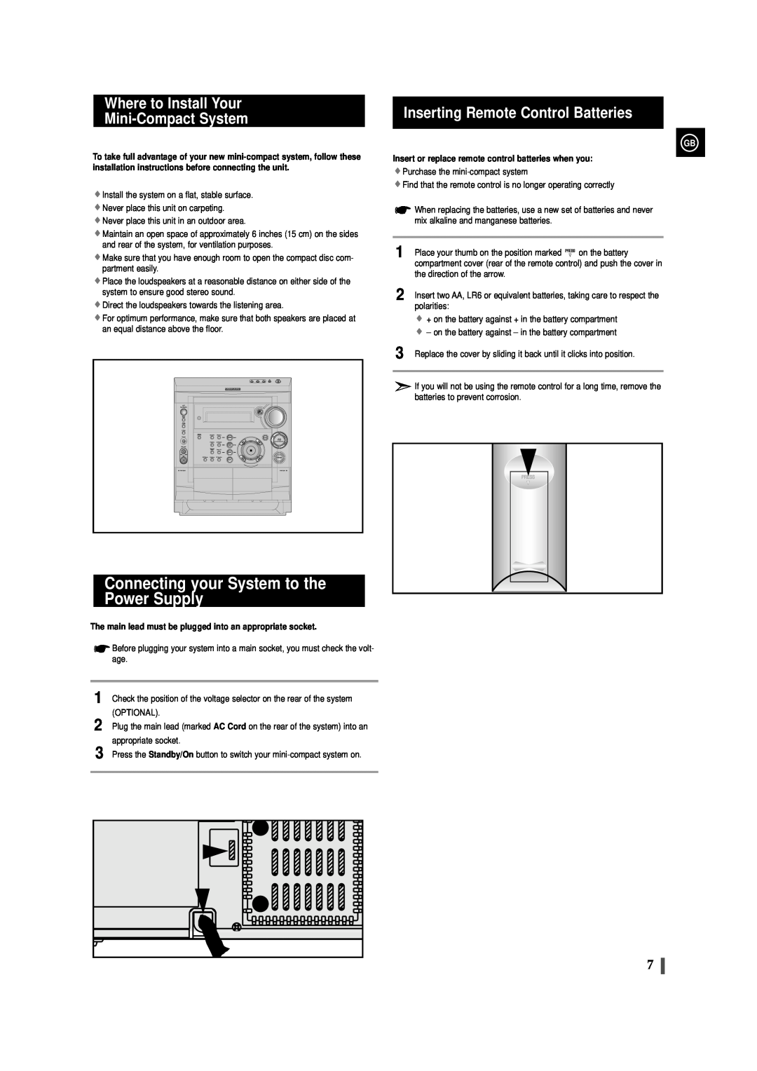 Samsung MAX-VS530 instruction manual Connecting your System to the Power Supply, Where to Install Your Mini-CompactSystem 
