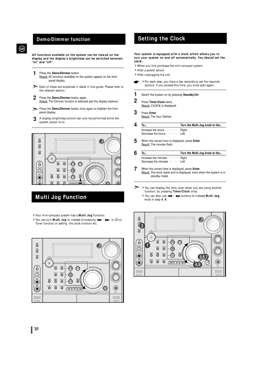 Samsung MAX-VS720 instruction manual Setting the Clock, Multi Jog Function 