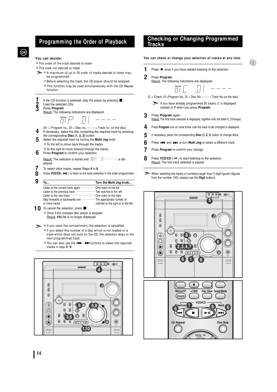 Samsung MAX-VS720 instruction manual Programming the Order of Playback, Checking or Changing Programmed Tracks 