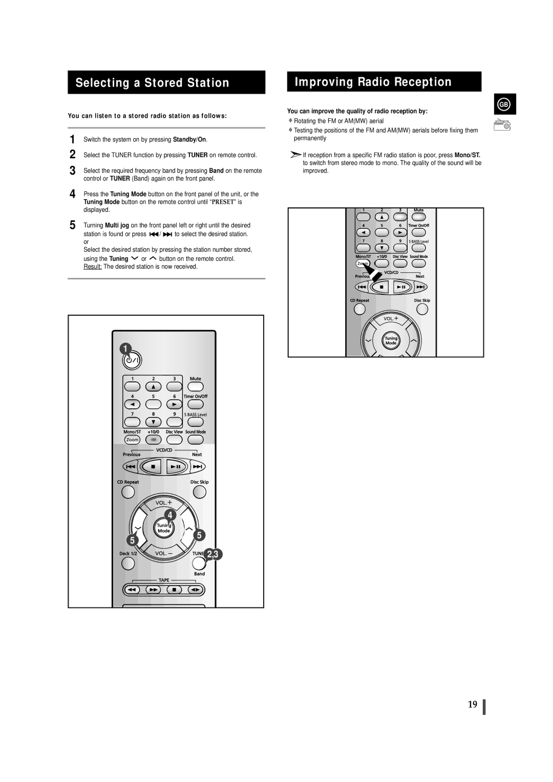 Samsung MAX-VS720 Selecting a Stored Station, Improving Radio Reception, You can improve the quality of radio reception by 