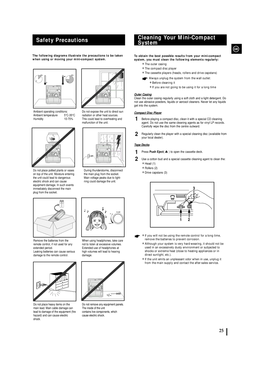 Samsung MAX-VS720 instruction manual Safety Precautions Cleaning Your Mini-Compact System, Press Push Eject 