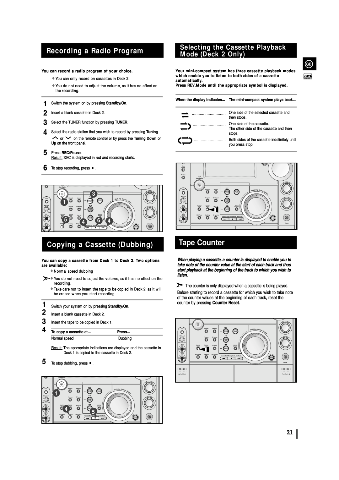 Samsung MAX-VS720 instruction manual Recording a Radio Program, Copying a Cassette Dubbing, Tape Counter 