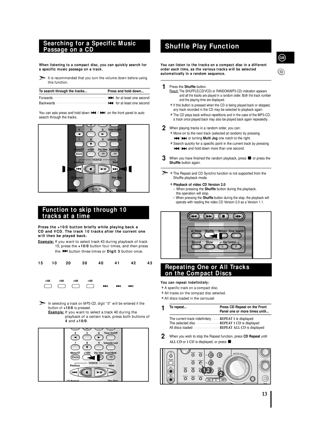 Samsung MAX-VS750, MAX-VS730, AH68-01236A Shuffle Play Function, Searching for a Specific Music Passage on a CD 