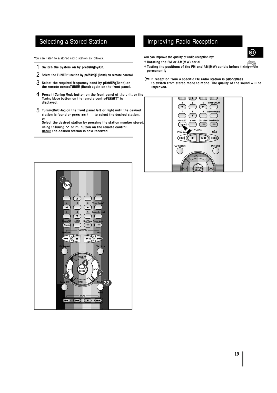 Samsung MAX-VS750 Selecting a Stored Station, Improving Radio Reception, You can improve the quality of radio reception by 