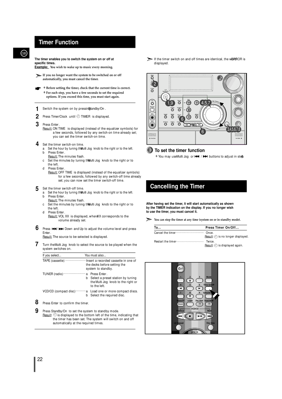 Samsung MAX-VS750, MAX-VS730, AH68-01236A instruction manual Timer Function, Cancelling the Timer 