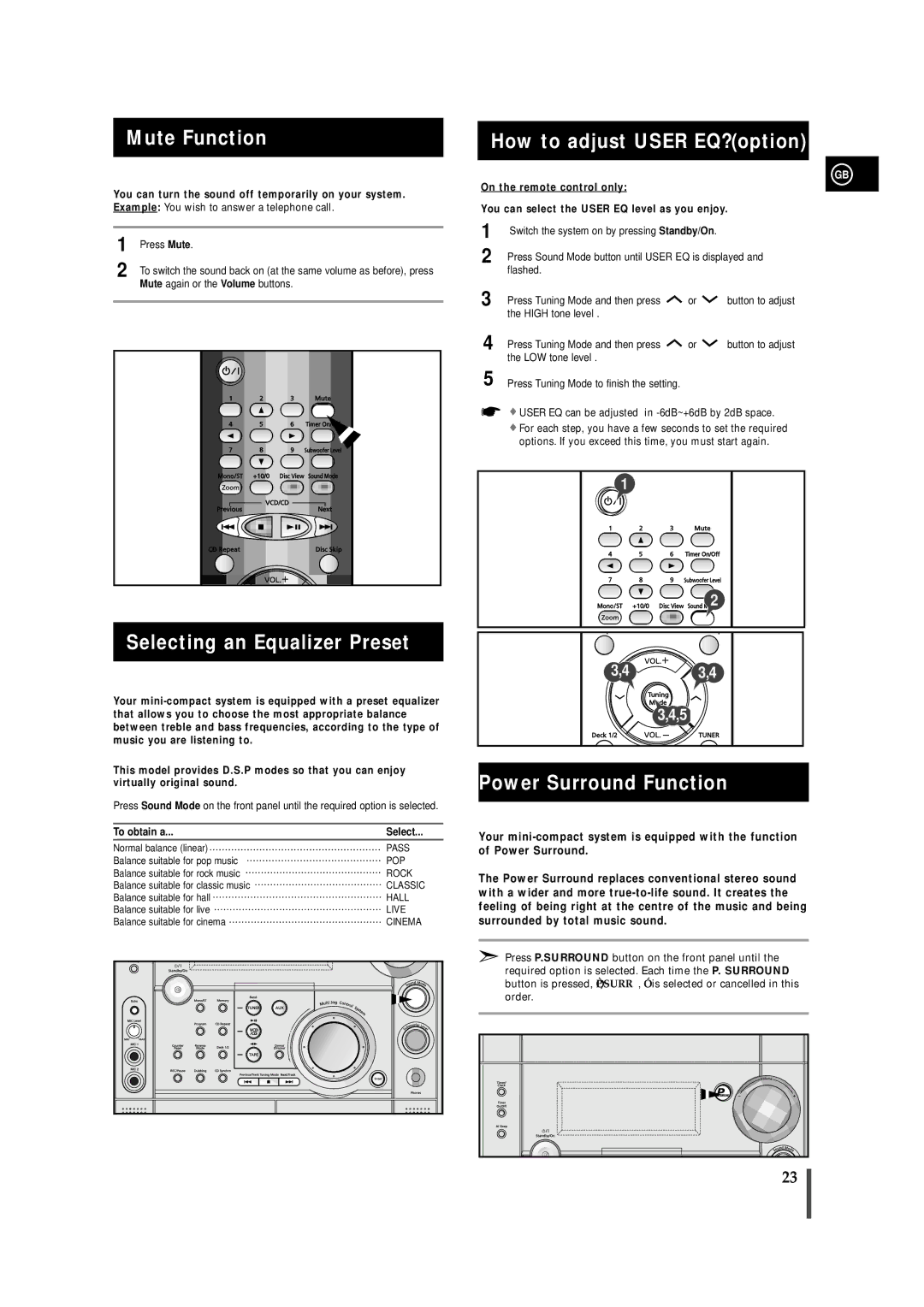 Samsung AH68-01236A Mute Function, Selecting an Equalizer Preset, How to adjust User EQ?option, Power Surround Function 