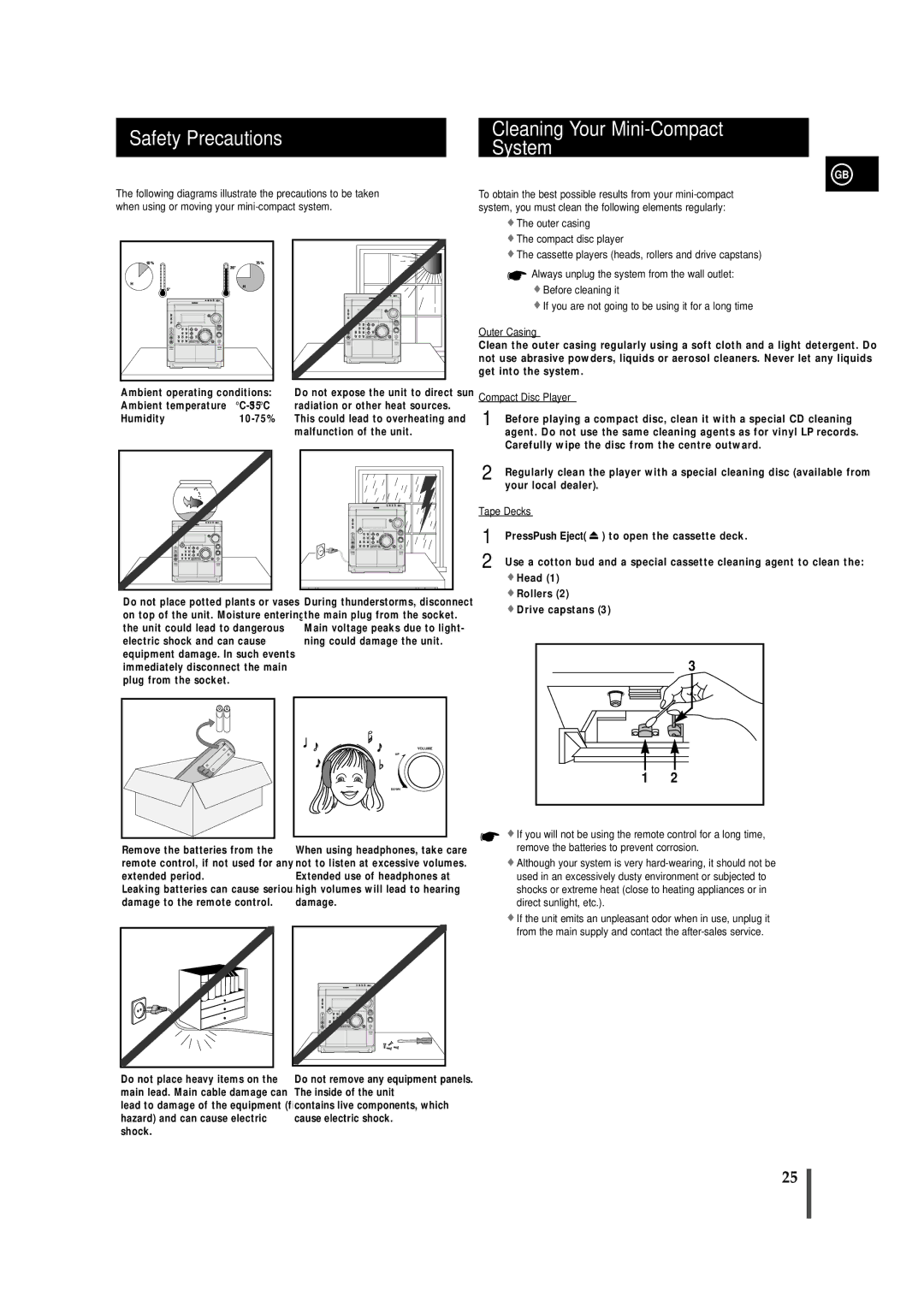 Samsung MAX-VS750, MAX-VS730, AH68-01236A Safety Precautions Cleaning Your Mini-Compact System, Press Push Eject 