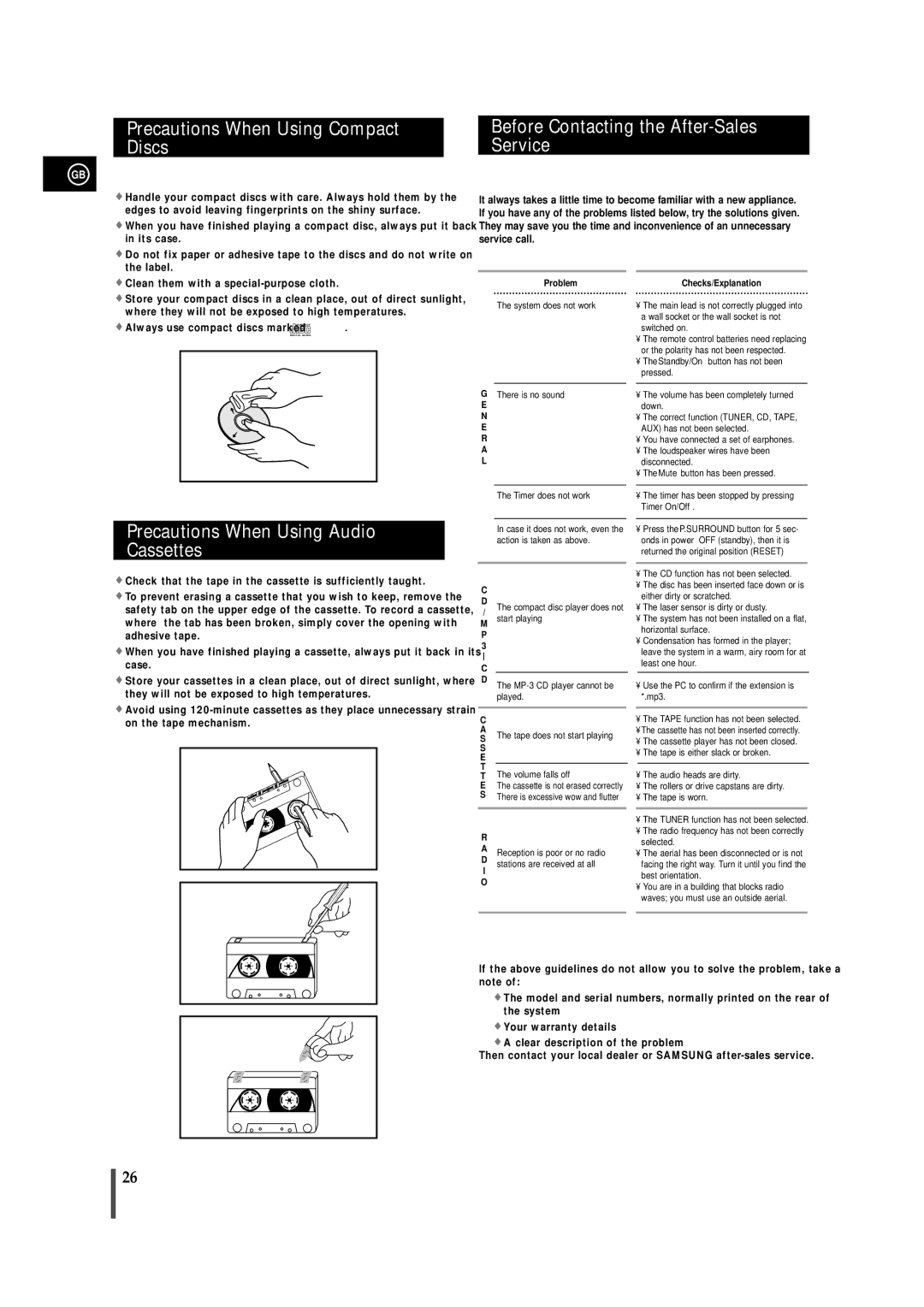 Samsung AH68-01236A, MAX-VS730, MAX-VS750 Precautions When Using Compact Discs, Before Contacting the After-Sales Service 