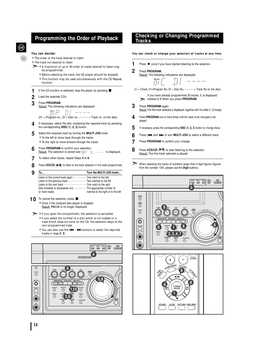 Samsung MAX-VS940, MAX-VS950, MAX-VS990 Programming the Order of Playback, Checking or Changing Programmed Tracks 