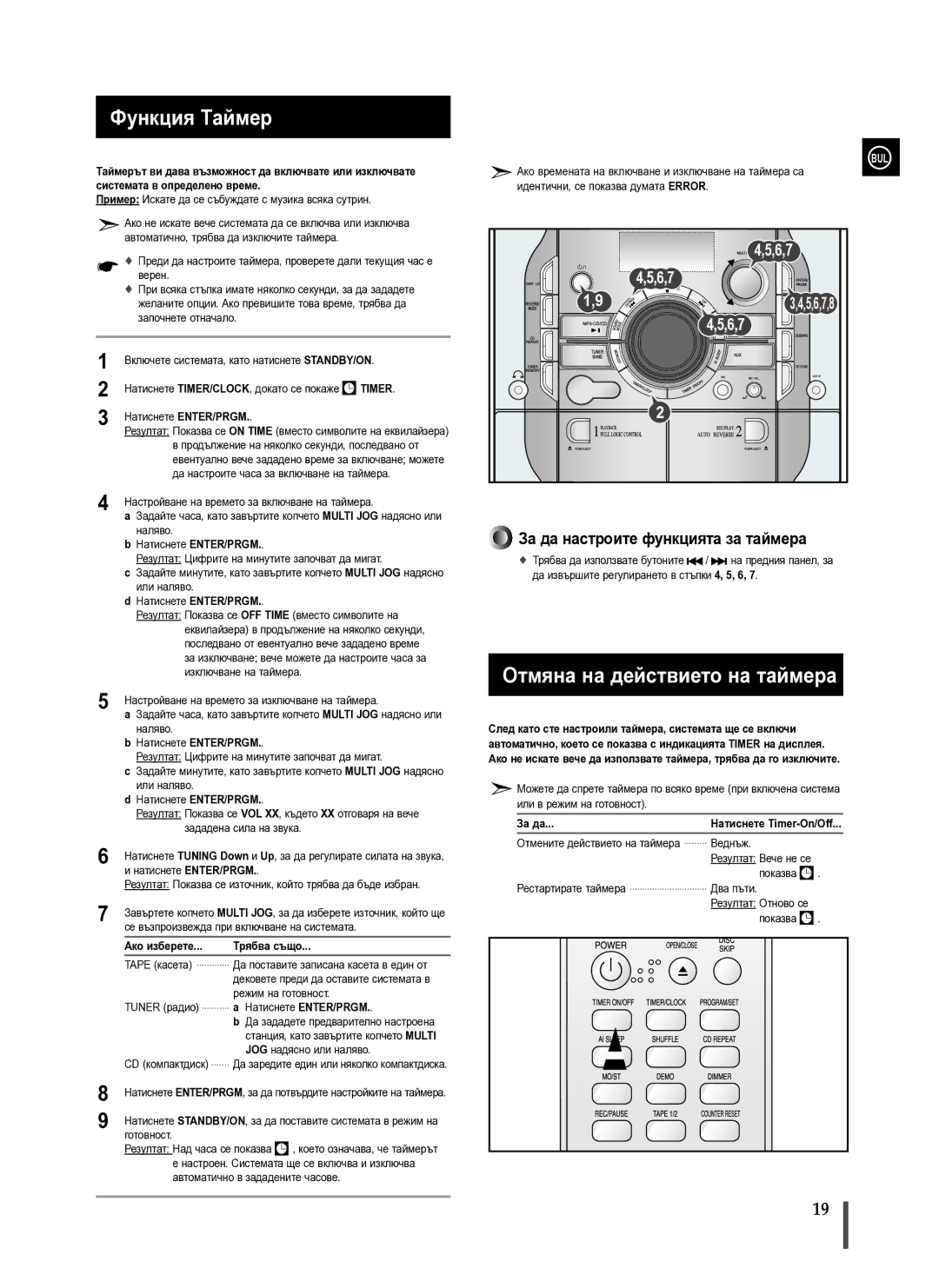 Samsung MAX-X66R/EDC manual Отмяна на действието на таймера, Натиснете ENTER/PRGM, Ако изберете Трябва също 