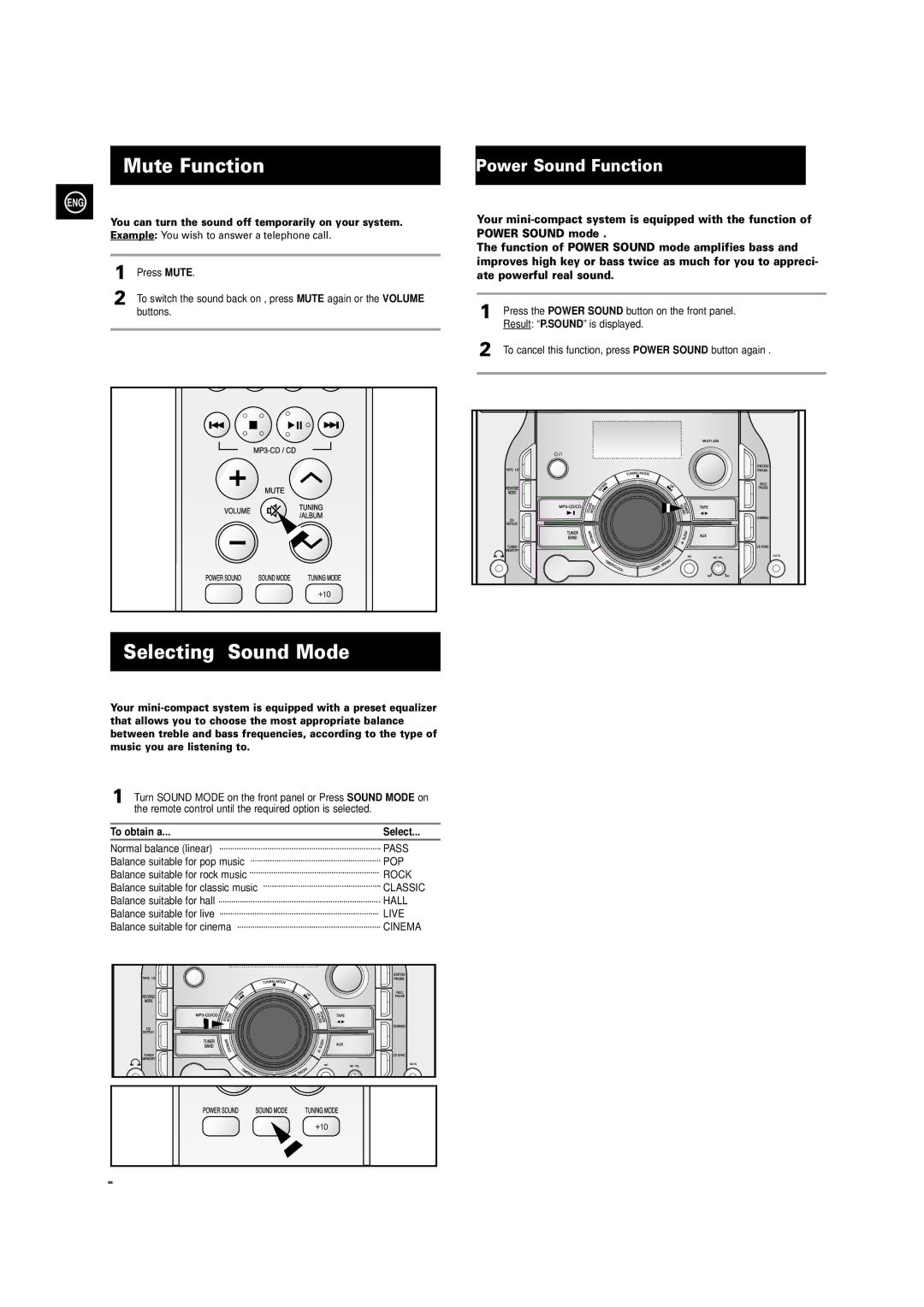 Samsung MAX-X66R/EDC manual Mute Function, Selecting Sound Mode, To obtain a 