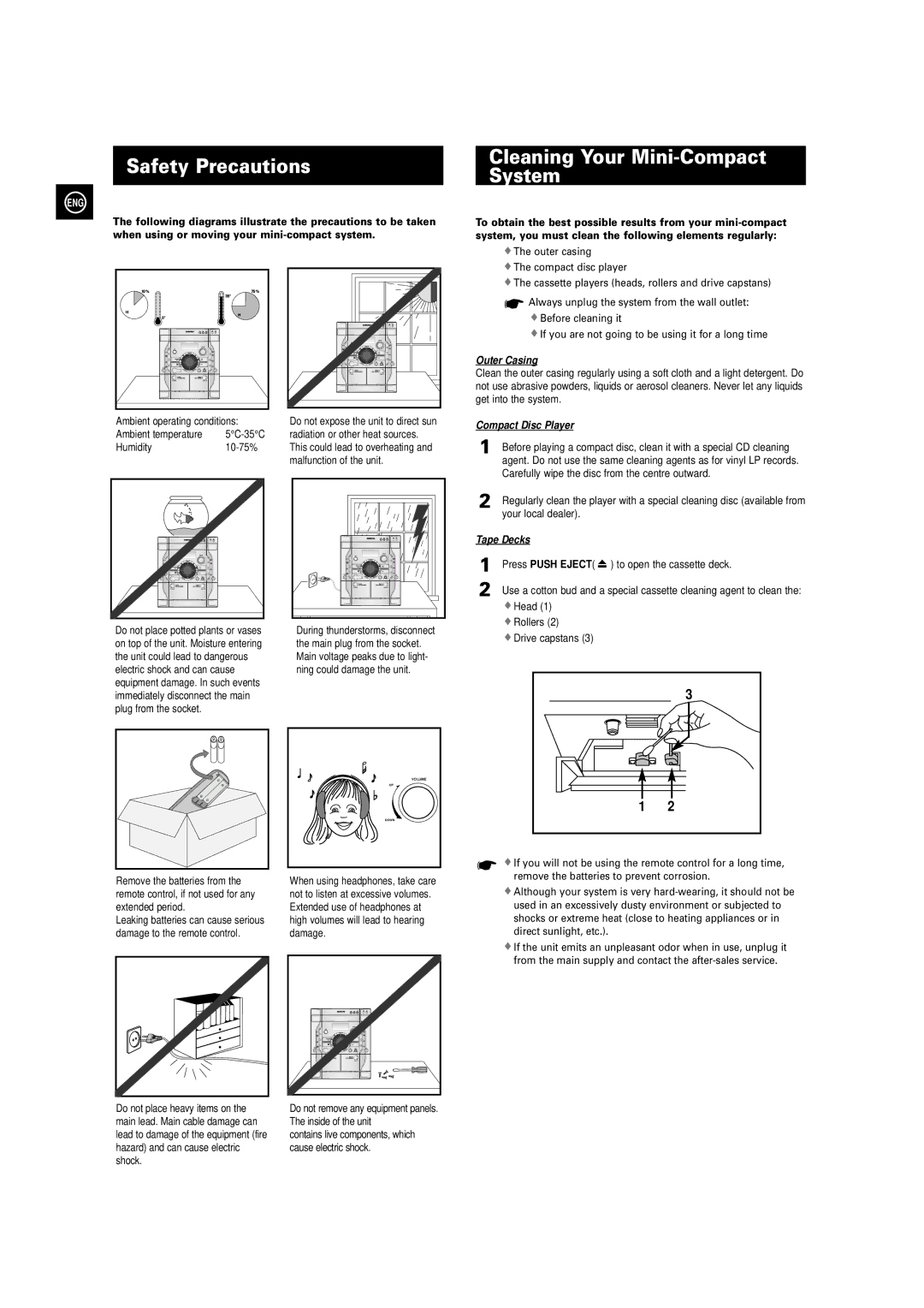 Samsung MAX-X66R/EDC manual Safety Precautions Cleaning Your Mini-Compact System, Press Push Eject 