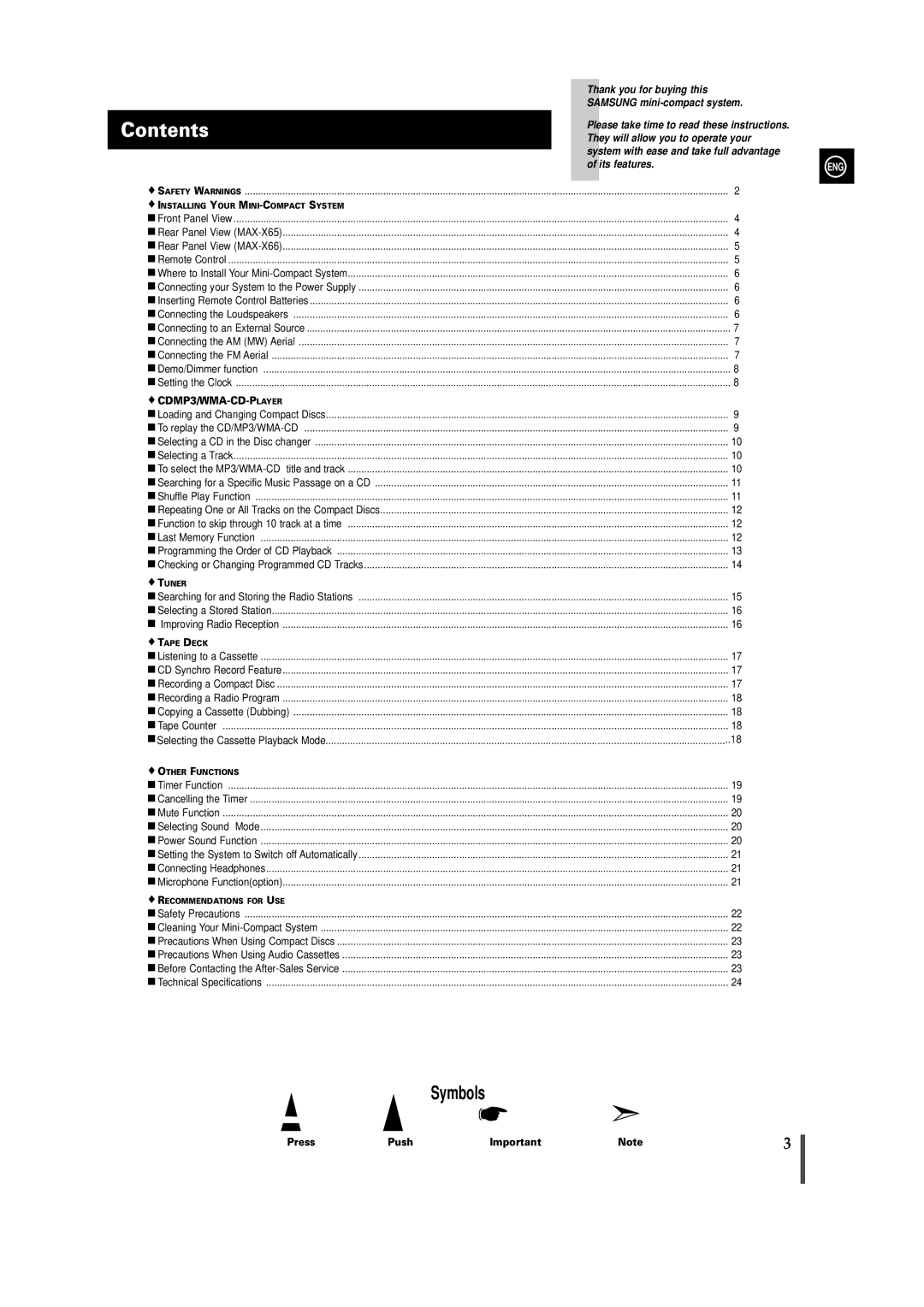 Samsung MAX-X66R/EDC manual Contents 