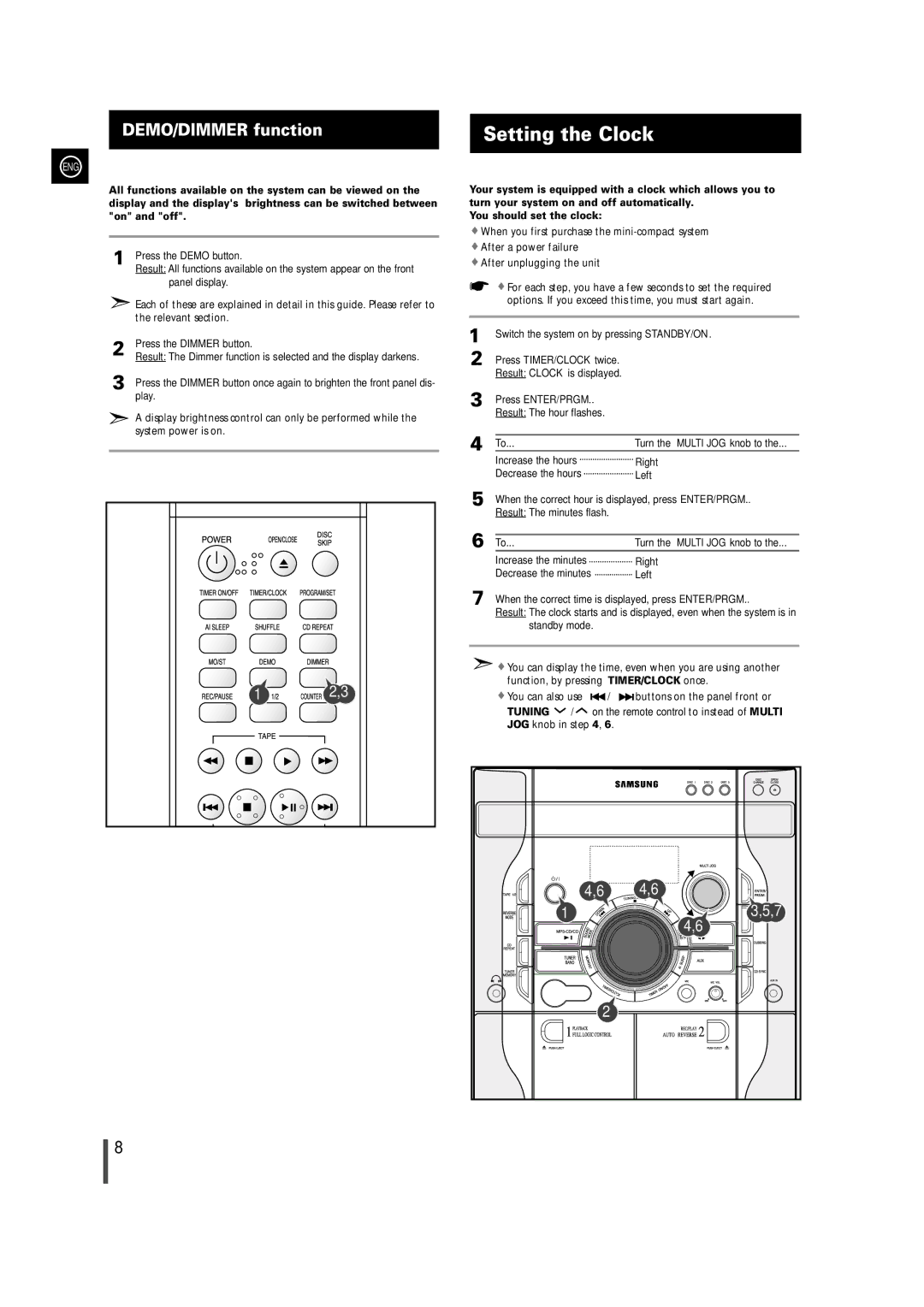 Samsung MAX-X66R/EDC manual Setting the Clock, Press ENTER/PRGM 