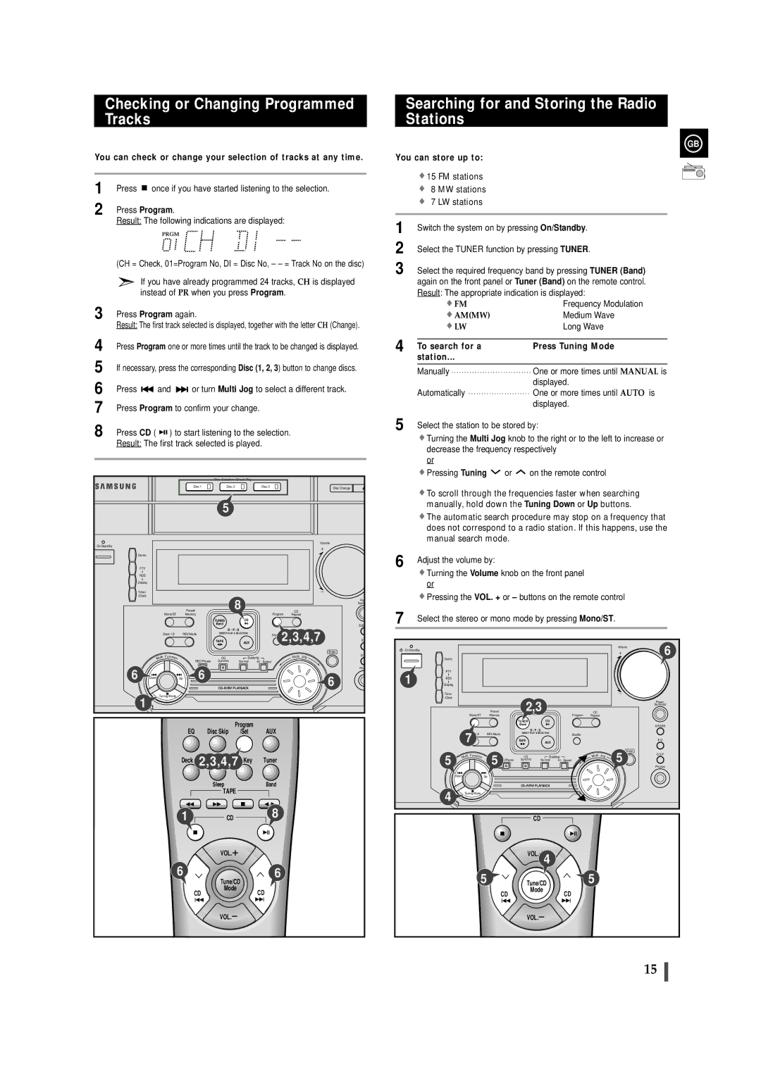 Samsung MAX-ZL65 Checking or Changing Programmed Tracks, Searching for and Storing the Radio Stations, You can store up to 