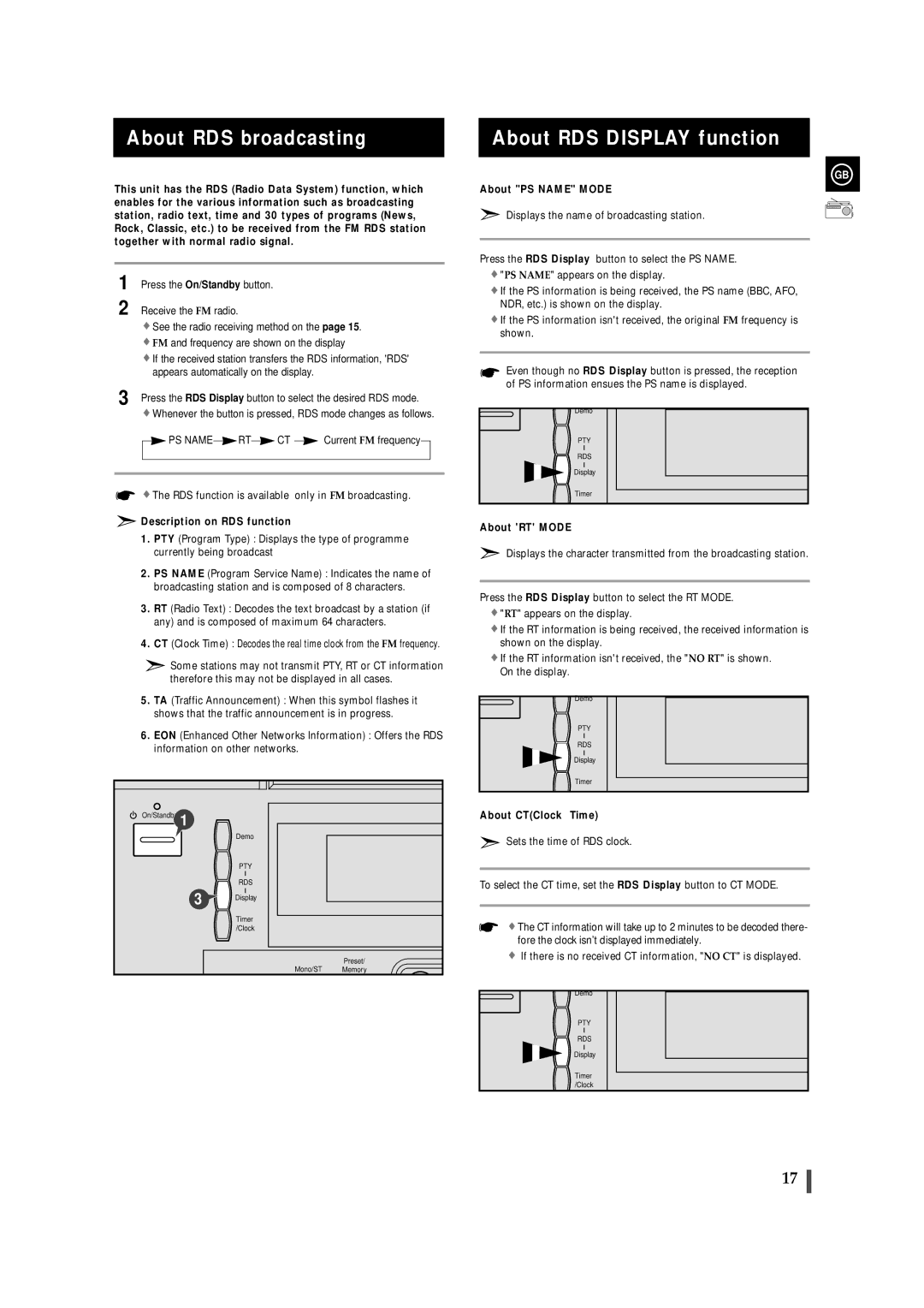 Samsung MAX-ZL65 About RDS broadcasting About RDS Display function, Description on RDS function, About PS Name Mode 