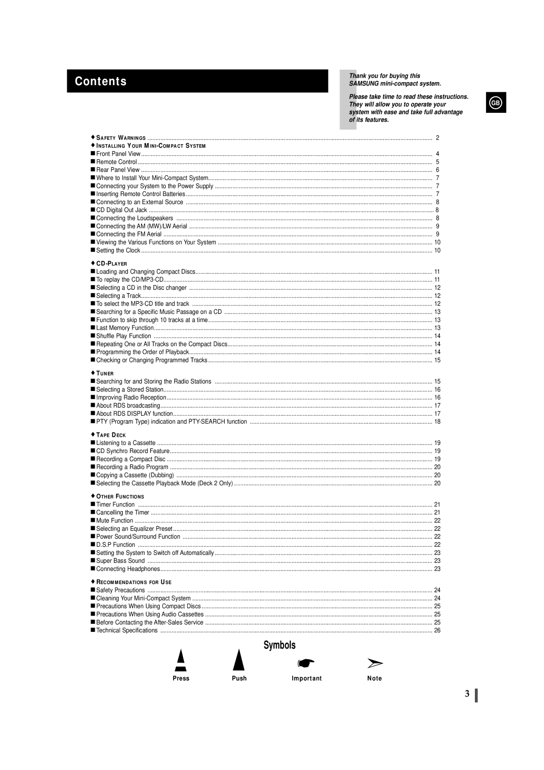 Samsung MAX-ZL65GBR instruction manual Contents 