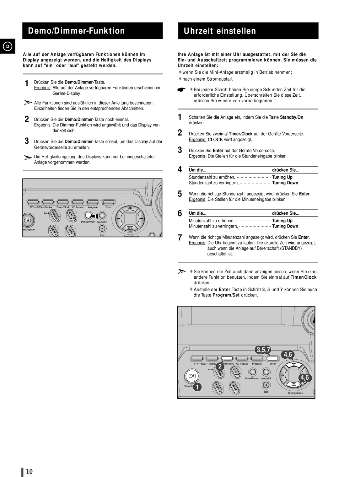 Samsung MAXB420RH/ELS, MAXB450RH/ELS manual Demo/Dimmer-Funktion Uhrzeit einstellen, Um die 