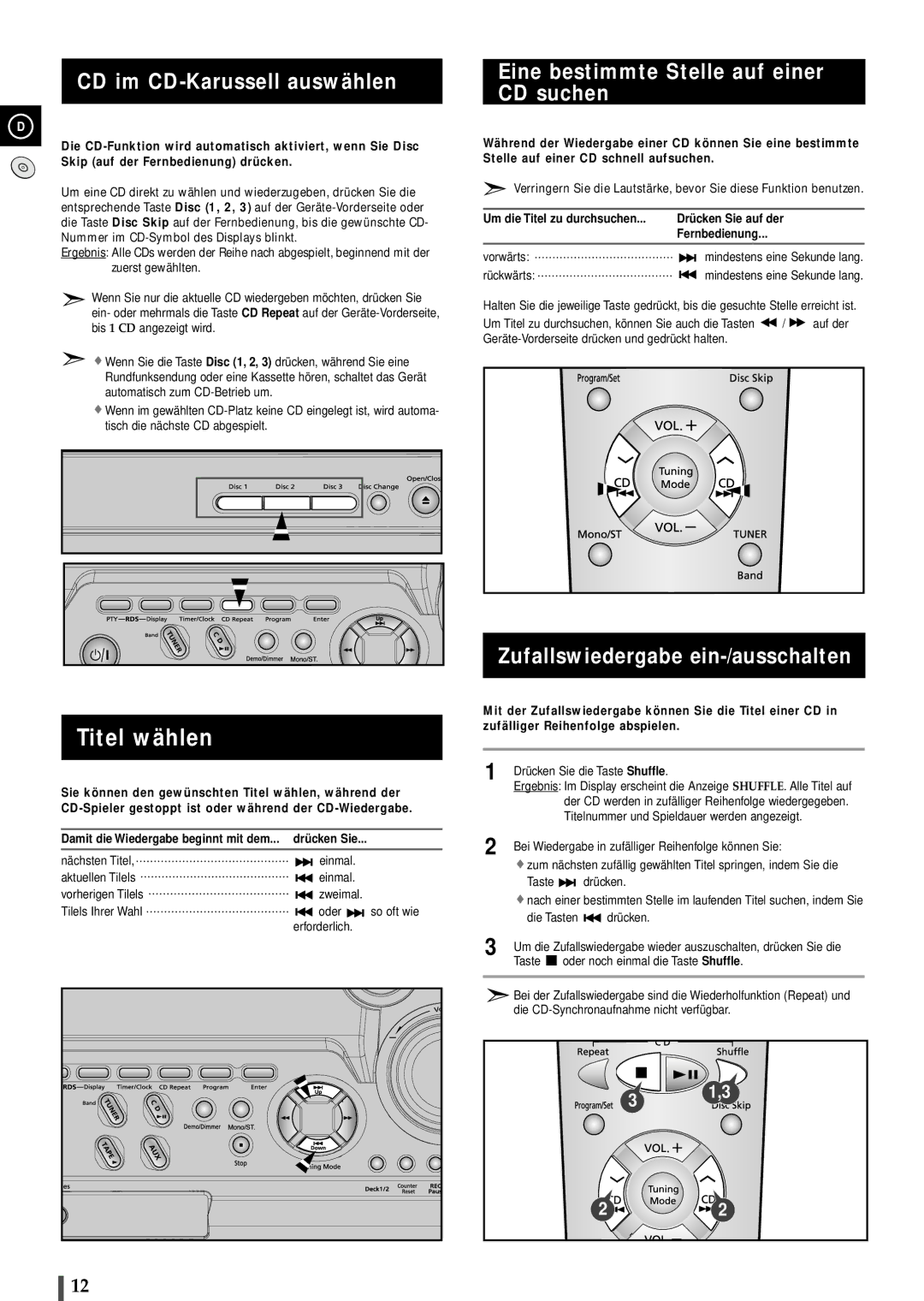 Samsung MAXB420RH/ELS Titel wählen, CD im CD-Karussell auswählen, Eine bestimmte Stelle auf einer CD suchen, Rückwärts 