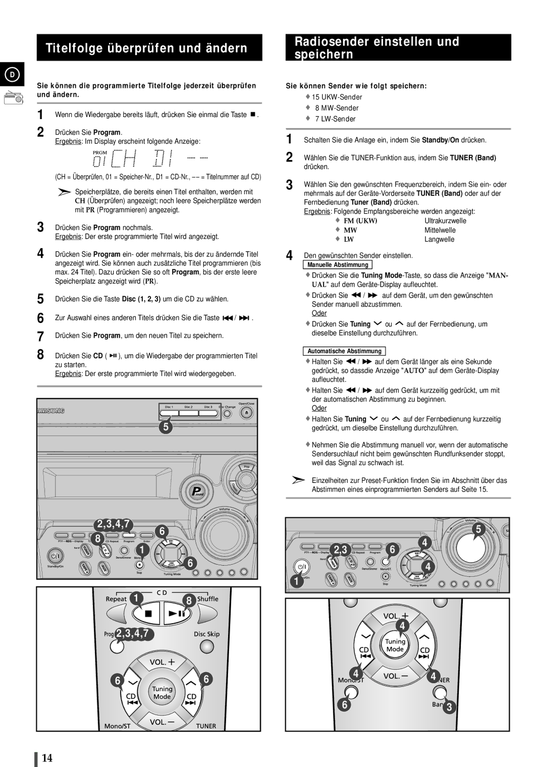 Samsung MAXB420RH/ELS, MAXB450RH/ELS manual Titelfolge überprüfen und ändern, Radiosender einstellen und speichern 