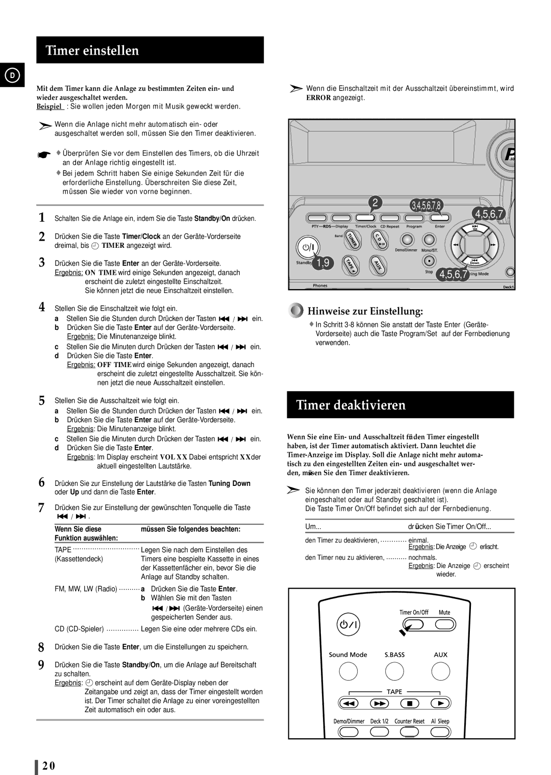 Samsung MAXB420RH/ELS, MAXB450RH/ELS manual Timer einstellen, Timer deaktivieren, Drü cken Sie Timer On/Off 