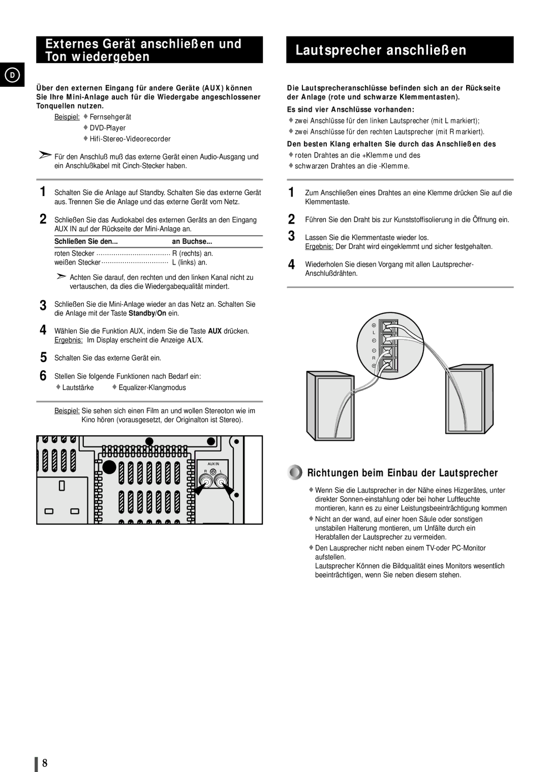 Samsung MAXB420RH/ELS, MAXB450RH/ELS Lautsprecher anschließen, Externes Gerät anschließen und Ton wiedergeben, An Buchse 