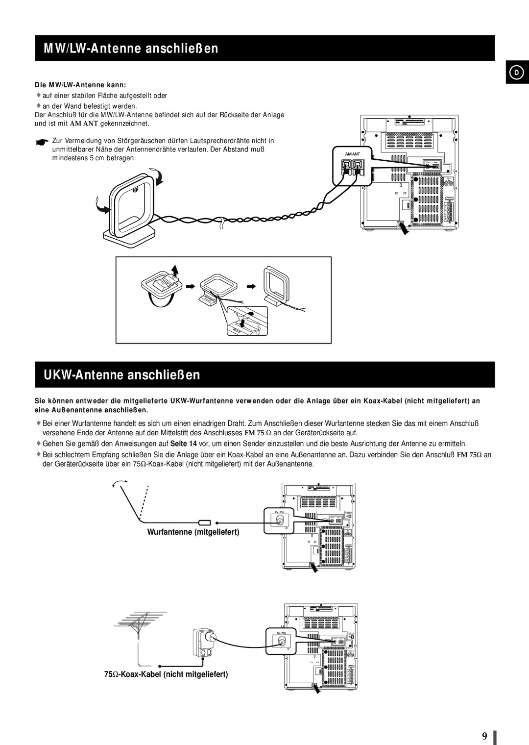 Samsung MAXB450RH/ELS, MAXB420RH/ELS manual MW/LW-Antenne anschließen, UKW-Antenne anschließen, Die MW/LW-Antenne kann 